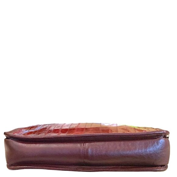 Eel Skin Handbag Rectangular Clutch Crossbody Dark Cherry w/Chain-link Strap - Picture 3 of 16